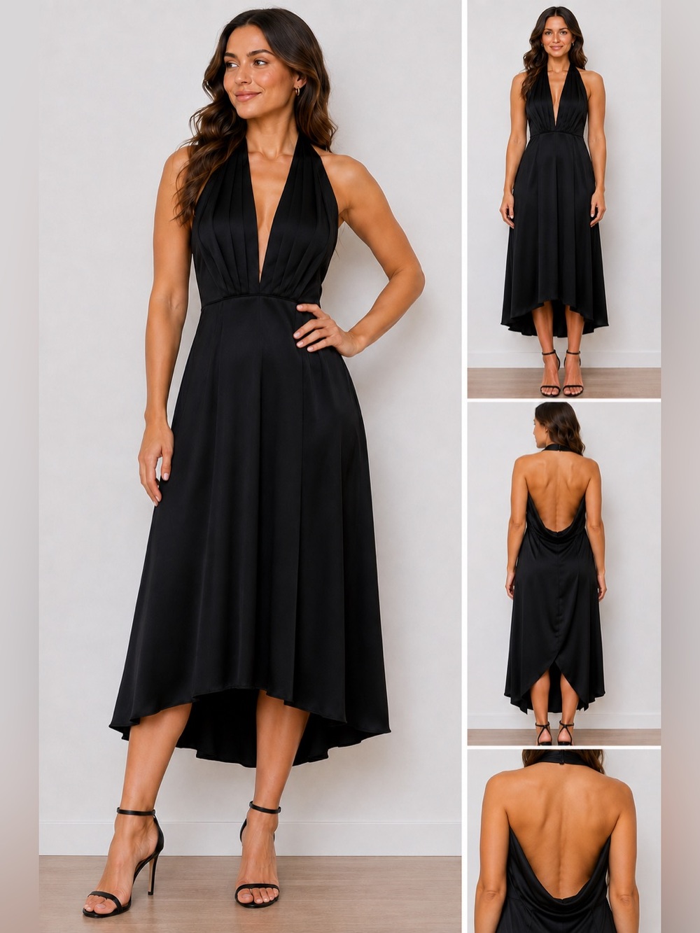 Carlos Miele 100% Silk Black Deep V Halter Dress Size 36